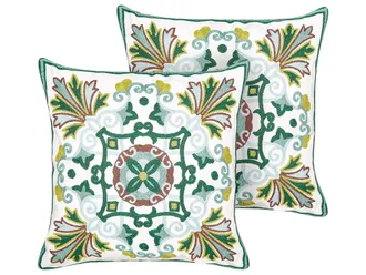 Beliani Beliani - Set Di 2 Cuscini In Cotone Ricamati Con Motivo Orientale Beige 45 X 45 Cm Elanite