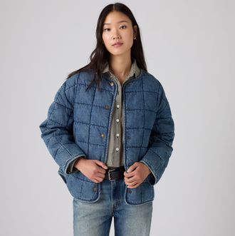 Levi's Poppy Quilted Lightweight Puffer Denim Jacket - Womens - XS - Medium Wash / Missing Poppy