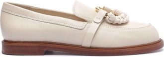 Schutz Womens Schutz Rhino Flats Eggshell Leather Tassel Detail Loafers HTAT203