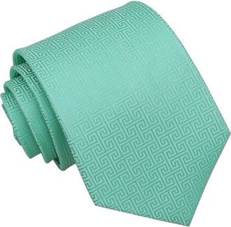 DQT Greek Key Patterned Formal Wedding Classic Neck Tie for Men in Mint Green