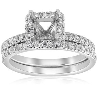 Pompeii3 5/8ct Princess Cut Diamond Halo Engagement Ring Setting Matching Band White Gold