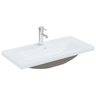 Berkfield Home Built-in Basin with Faucet 81x39x18 cm Ceramic White | Size: 81 x 39 x 18 cm