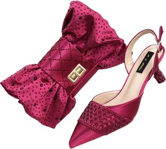 Generic Womens Luxury Shoes and Bags Matching Set Pointed Toe High Heel Sandals Sparkly Rhinestone Bow Bag
