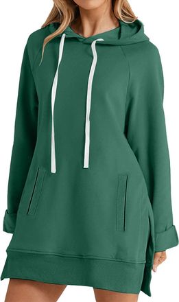 Generic Zip up Hoodie Women,Short Sleeve Hoodie,Womens Longline Hoodies Warmy Oversized Long Sleeve Sweatshirts Casual Hooded Dresses Split Hem with Pockets A