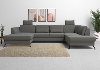 Sit&more Wohnlandschaft »Olsen U-Form« inklusive Sitztiefenverstellung, wahlweise mit Bettfunktion, 15cm hoch