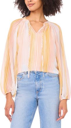 Vince Camuto Stripe Split Neck Top in New Ivory at Nordstrom, Size X-Large