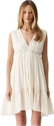 Vicolo Flared Mini Jurk - Dames - Korte kleedjes - Beige - S - Katoen - Kleedjes