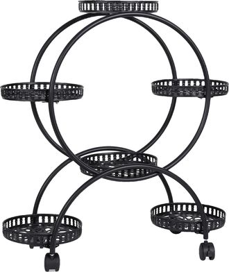 OEM Soporte Para Plantas, Dise&ntilde;o Para 6 Macetas, Ruedas Con Bloqueo, Negro, Grande