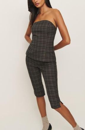 Reformation x Kacey Musgraves Steeplechase Plaid Strapless Top & Capri Pants Set in Taupe Check at Nordstrom Rack, Size 10
