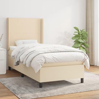 vidaXL Cama Box Spring Con Colch&oacute;n Tela Color Crema 90x190 Cm Vidaxl