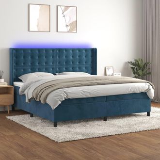 vidaXL Cama Box Spring Colch&oacute;n Y Led Terciopelo Azul Oscuro 200x200 Cm Vidaxl