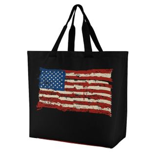 Generic Distressed U.s. Flag Large Reusable Shopping Bag Lightweight Foldable Tote Bags Washable Shoulder Handbag