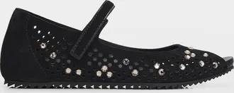 Pedro Garcia Kalista Suede Mary Jane Flats w Crystals