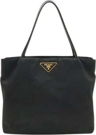 Prada Pre-owned Tote Bags, female, Black, Size: ONE SIZE Pre-owned Nylon Patent Leather 2way Tote Bag