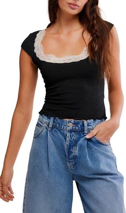 Free People Oh My Darling Lace Trim Top in Black at Nordstrom, Size X-Large Regular