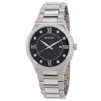 Bulova Classic Quartz Crystal Black Dial Mens Watch 96D156