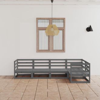vidaXL Muebles De Jard&iacute;n 5 Piezas Gris Madera De Pino Maciza Vidaxl
