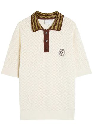 Dr&ocirc;le de Monsieur DR&Ocirc;LE DE Monsieur Drole Maille Ajour&eacute; D Miroir Cotton Polo Shirt - Off White - XL