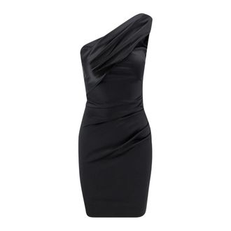 La Petite Robe Di Chiara Boni Zwarte One Shoulder Zijdraperie Jurk - Dames - Korte kleedjes - Zwart - S - Kleedjes