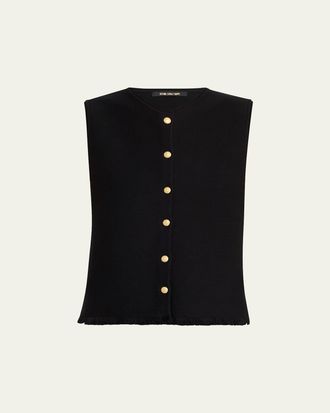 Kobi Halperin Tobias Sleeveless Fringed Button-Down Sweater
