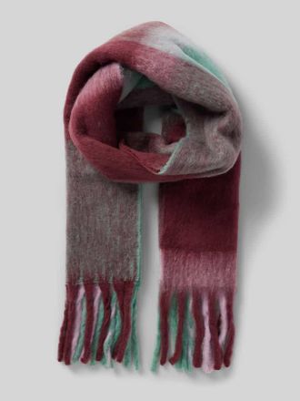 Tom Tailor Denim Schal mit mehrfarbigem Karomuster und langen Fransen in Dunkelrot, Größe 1