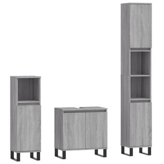 Berkfield Home 3 Piece Bathroom Cabinet Set Grey Sonoma Engineered Wood