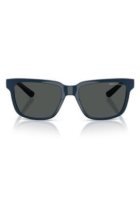 A|X Armani Exchange 56mm Square Sunglasses in Shiny Navy Blue /Smoke at Nordstrom