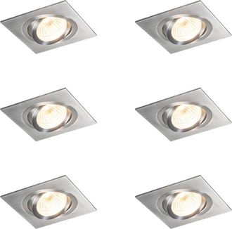 QAZQA Set of 6 Recessed Spotlights Steel Tiltable - Lock 1