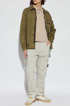 Stone Island Polo Shirt With Logo Patch, Mens, Beige