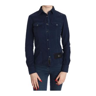 Acht Long-Sleeve Collared Polo Blouse - female - ACHT - Denim Shirts - Blue - 2XS - Shirts