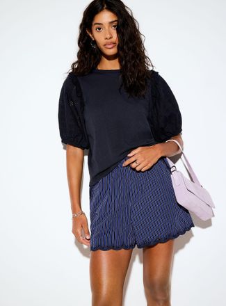 Icone Womens Puff-sleeve broderie anglaise T-shirt