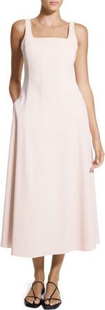 Theory Square Neck Stretch Linen Blend Midi Dress in Warm Pink - Xke at Nordstrom, Size 00
