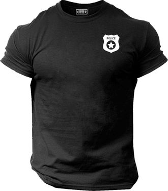 Generic Police Badge T Shirt Pocket Gym Clothing Bodybuilding Training Workout Exercise Boxing MMA Tee Top (UK, Alpha, 3XL, Regular, Regular, Black)
