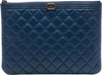 Chanel Pre-owned Quilted Leather Clutch - Dames - Vintage Clutch - Blauw - ONE Size - Leer - Vintage