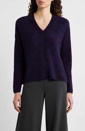 Eileen Fisher V-Neck Stretch Cotton Sweater in Aubergine at Nordstrom Rack, Size X-Large