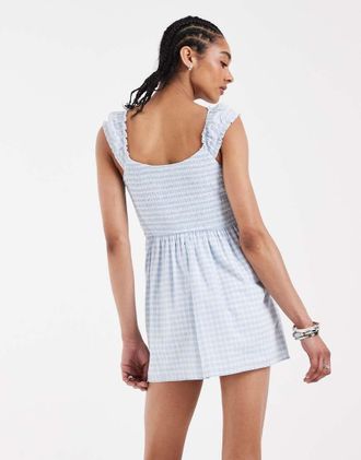 Hollister Vestito corto milkmaid azzurro con vita a punto smock-Blu