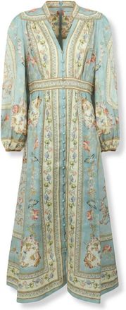 Zimmermann Roselight Plunge Midi Jurk - Dames - Casual kleedjes - Veelkleurig - M - Katoen - Kleedjes