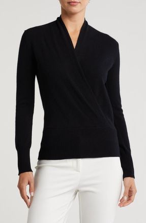 Sofiacashmere Cashmere Faux Wrap Sweater in Black at Nordstrom Rack, Size X-Large