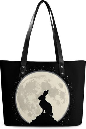 Generic Rabbit Hare Animal Full Moon Tote Bags for Women Cute Shoulder Purses Handbags