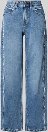 Gina Tricot Wide Leg Jeans mit Fransenn&auml;hten in Jeansblau, Gr&ouml;&szlig;e 38