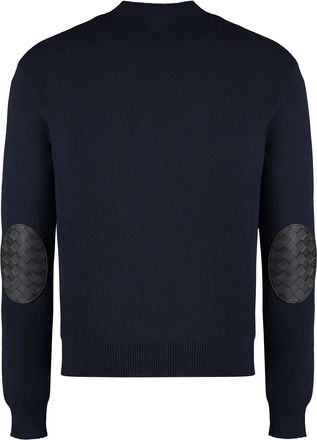 Bottega Veneta Mens Crew-Neck Cashmere Sweater With Elbow Patches Blue Sweatshirts