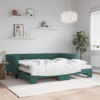 vidaXL Vidaxl - Sof&aacute; Cama Nido Con Colch&oacute;n Terciopelo Verde Oscuro 90x200 Cm
