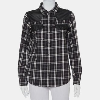 Current Elliott Current/elliott Monochrome Checkered Cotton Faux Leather Detail Button Front Shirt