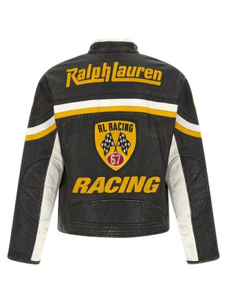 Polo Ralph Lauren Cowhide Biker with Patches Jacket - Black
