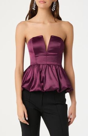ASTR the Label Satin Strapless Plunge Peplum Top in Wine at Nordstrom Rack, Size X-Small