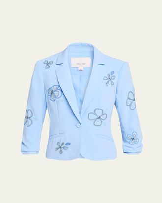 Cinq &agrave; Sept Ganessa Floral Appliqu&eacute; Satin Mini Dress