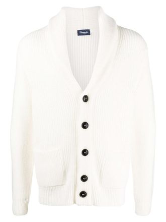 Drumohr White Shawl Neck Sweater