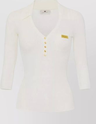Elisabetta Franchi silk ribbed slim-fit long-sleeve polo top