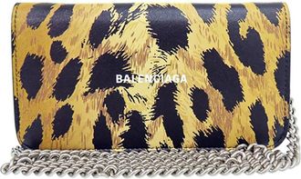 Balenciaga Pre-owned Balenciaga Leopard Printed Calfskin Continental Wallet on Chain Ladies DOP21RTGTM40YPMO