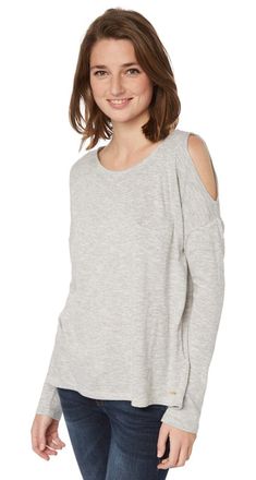 Michael Kors Top Womens PL Gray Knit Cold-Shoulder Crew Neck Pullover JDM1085